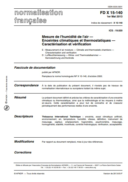 FD X 15140 Couverture