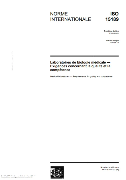 ISO 15189 Couverture