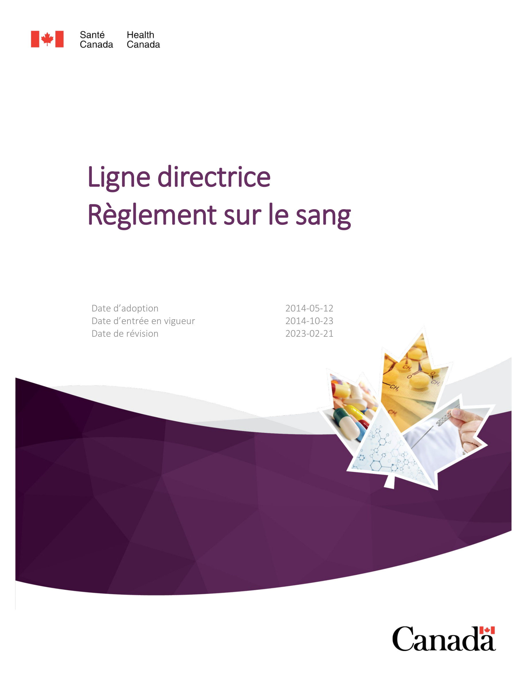 Règlement sang Santé Canada Couverture